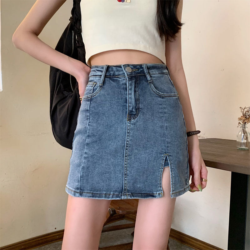Skirts Street Wear Blue Casual Mini Denim Women Fashion Womens Skort Pocket Jeans High Waist Jean Saia HQRS