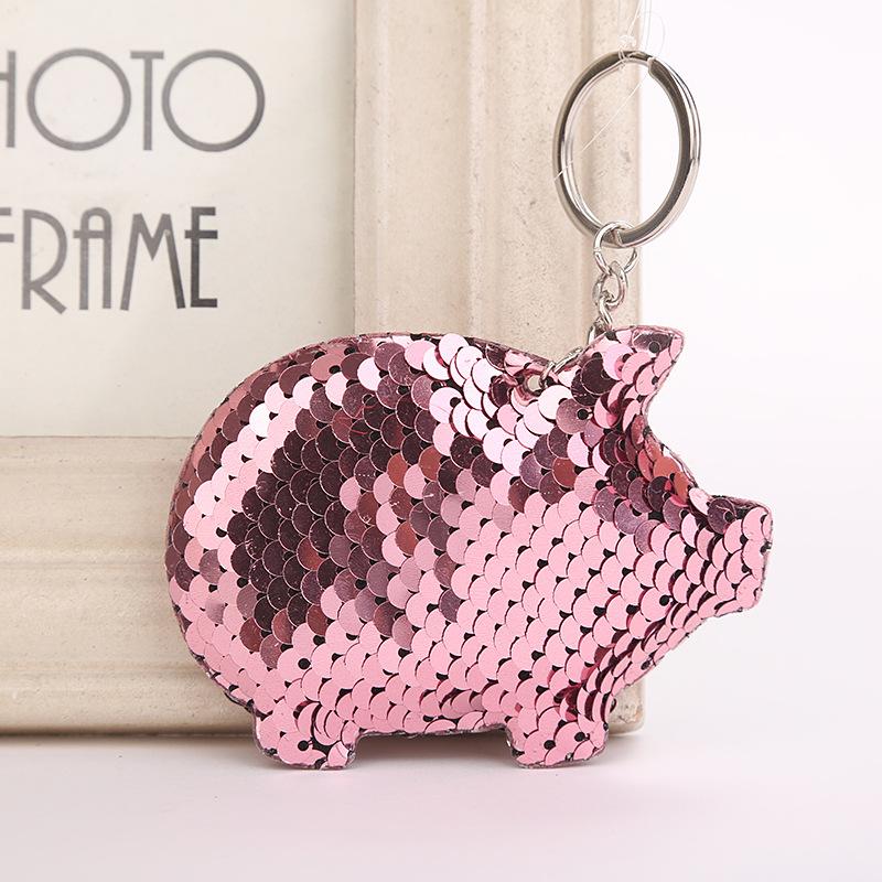 Cute Chaveiro Pig Keychain Glitter Pompom Sequins Key Chain Gifts For Women Llaveros Mujer Car Bag Accessories Ring 6C2374 Keychains