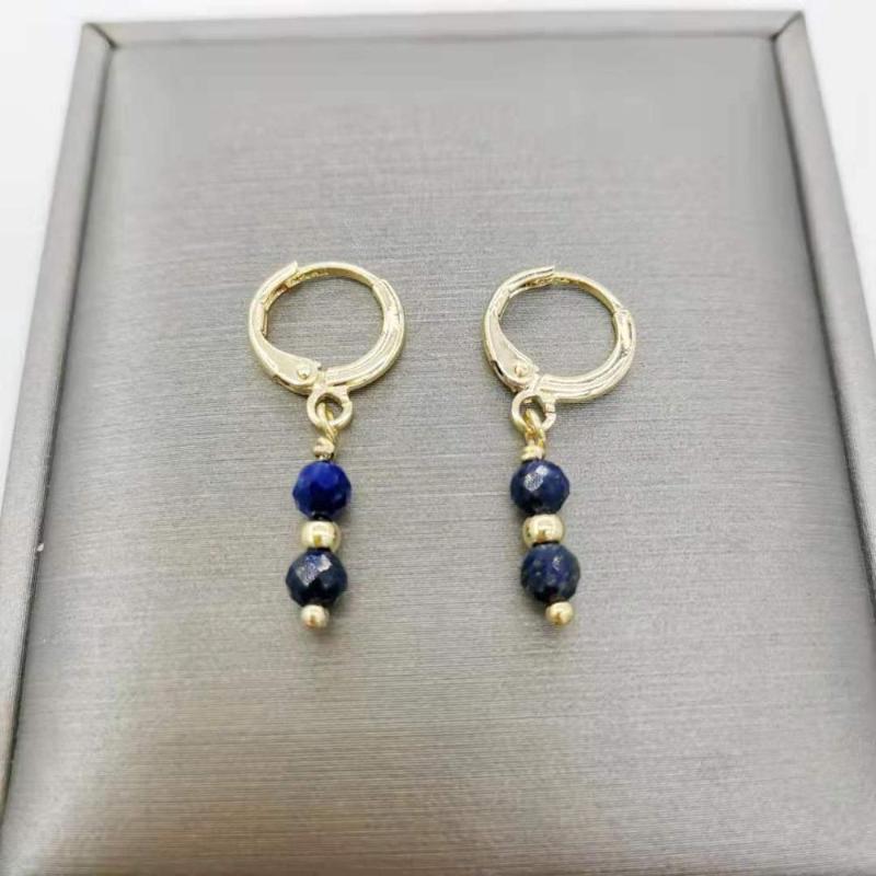 Faceted Lapis Lazuli Bar Earrings Simple Drop Pendants Charms 14K Gold Filled Hoops For Women Boho Jewelry Classic Dangle & Chandelier
