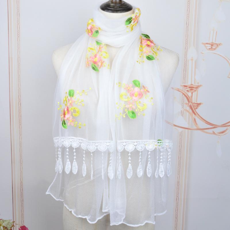Lace Double Embroidered Flower Scarf Solid Color Patchwork Tassel For Women Wrap Shawl Stole 105 Scarves