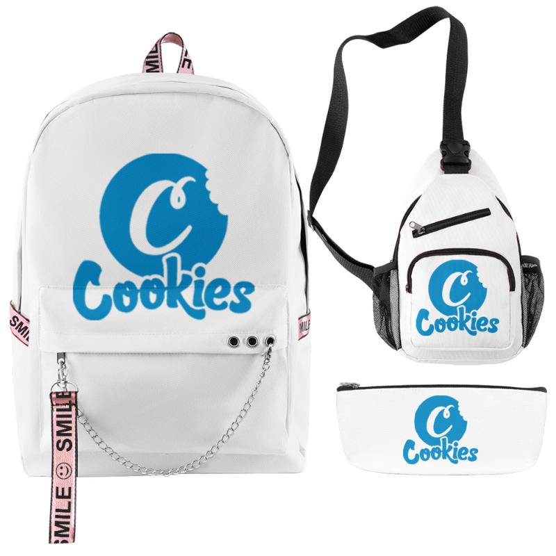 Cookies Oxford Waterproof Backpack Women Casual Outdoor Schoolbag Laptop Travel Sports Bicycle 3pcs-Set