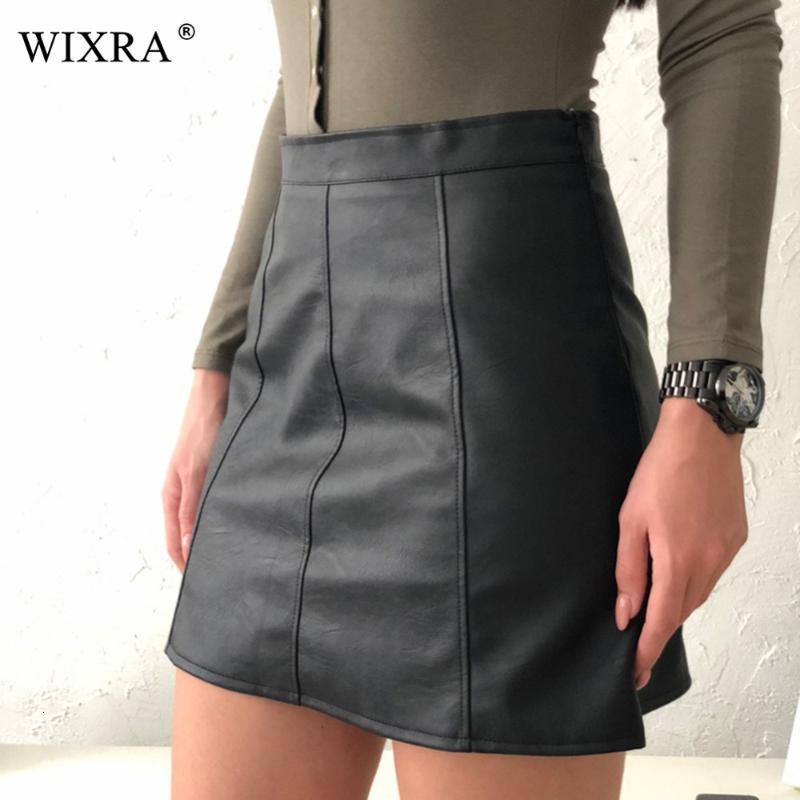 Casual Dresses Wixra Basic Skirts 2021 Spring New PU Faux Leather Women High Waist Black Side Zipper Mini for 4 Season IZZ0