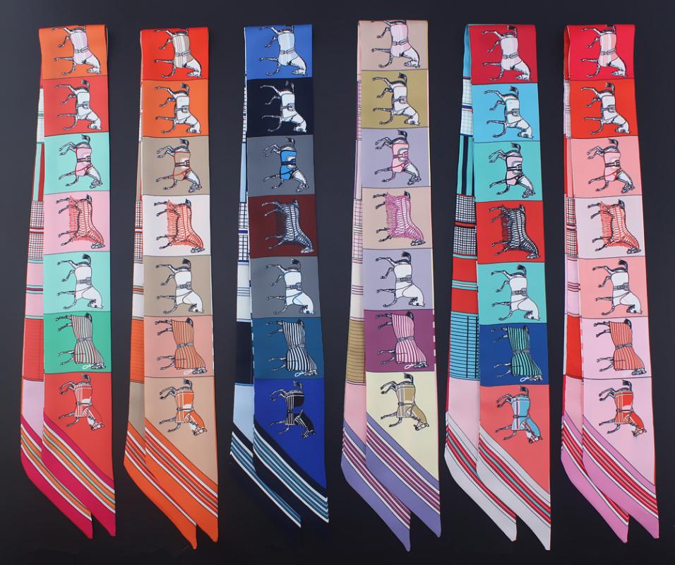 Scarves Horse Pattern Arrival Print Lady Silk Feeling Riband Bags Scarf Small Ribbon Hair Band Bandeaus Clothing Match