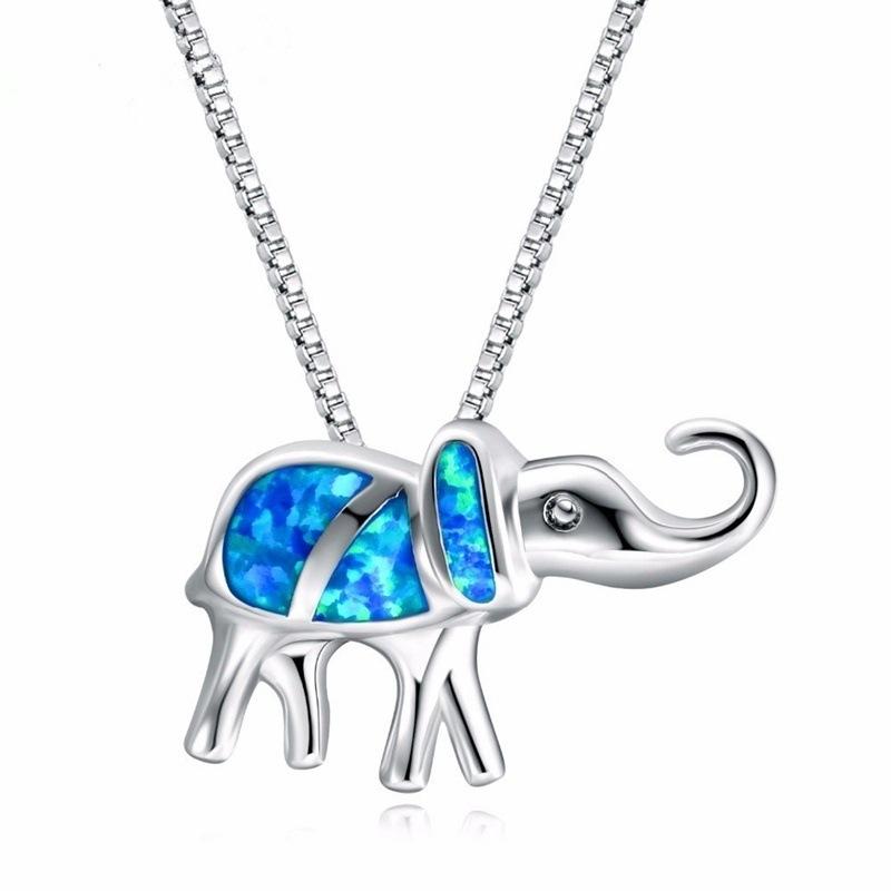 Pendant Necklaces Lucky Thailand Elephant Blue Opal Necklace Silver Color Choker For Women Fashion Animal Boho Jewelry Gift