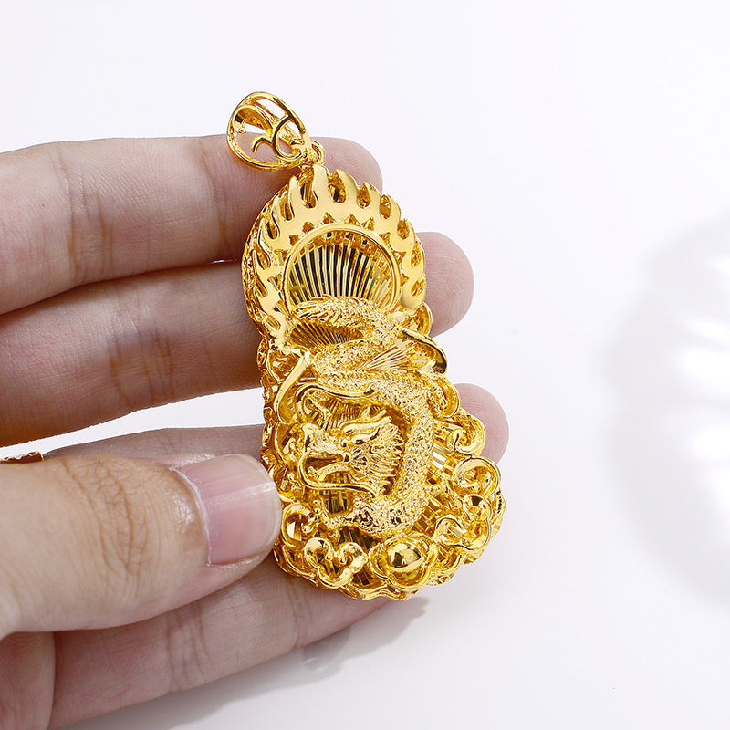 Dragon Design Pendant Chain Necklace For Men Women Classic Animal Yellow Gold Filled Trendy Accessories Gift