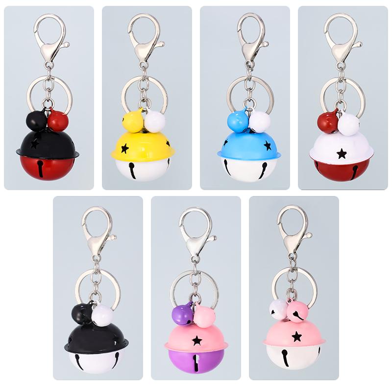 Keychains Lovely Alloy Candy Color Bell Keychain Star Pattern 4CM Double Round 1.5cm Small Accessories Gift Bag Pendant