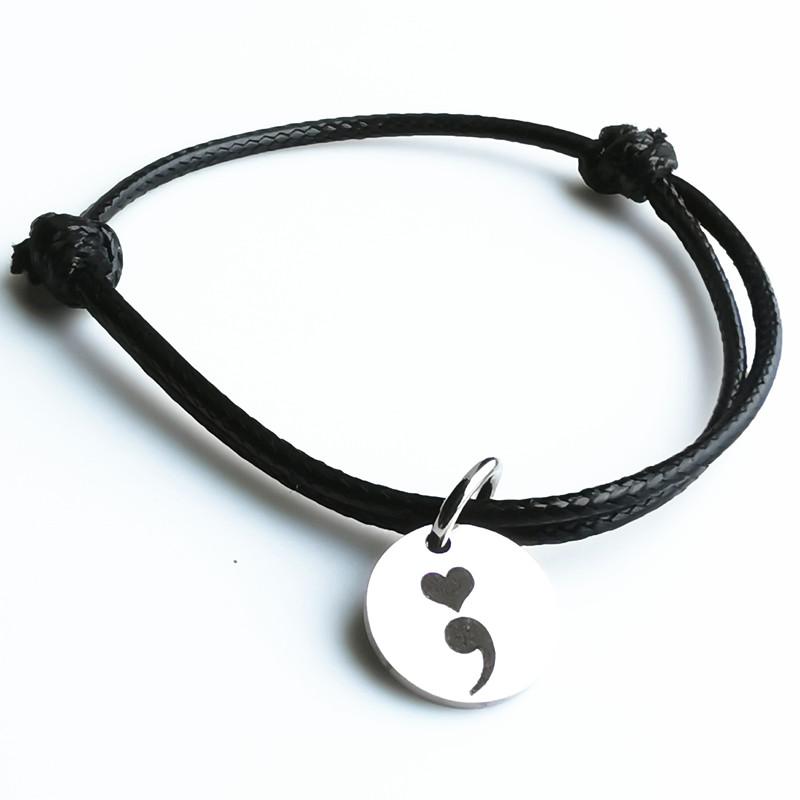 Link, Chain 2021 Est Awareness Bracelets Suicide Depression Pause Heart Semicolon Rope For Gift YLQ7318