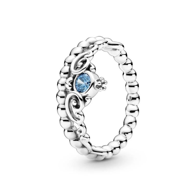 Cluster Rings Authentic 925 Sterling Silver Dis Cinderel Blue Tiara Fashion Ring For Women Bead Charm Gift DIY Jewelry