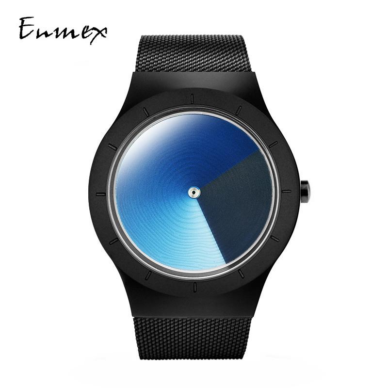 Wristwatches Men&#039;s Gift Enmex Special Design Wristwatch Creative Stainless Steel Vortex Fashion Gradient Color Young Peoples Quartz Watches
