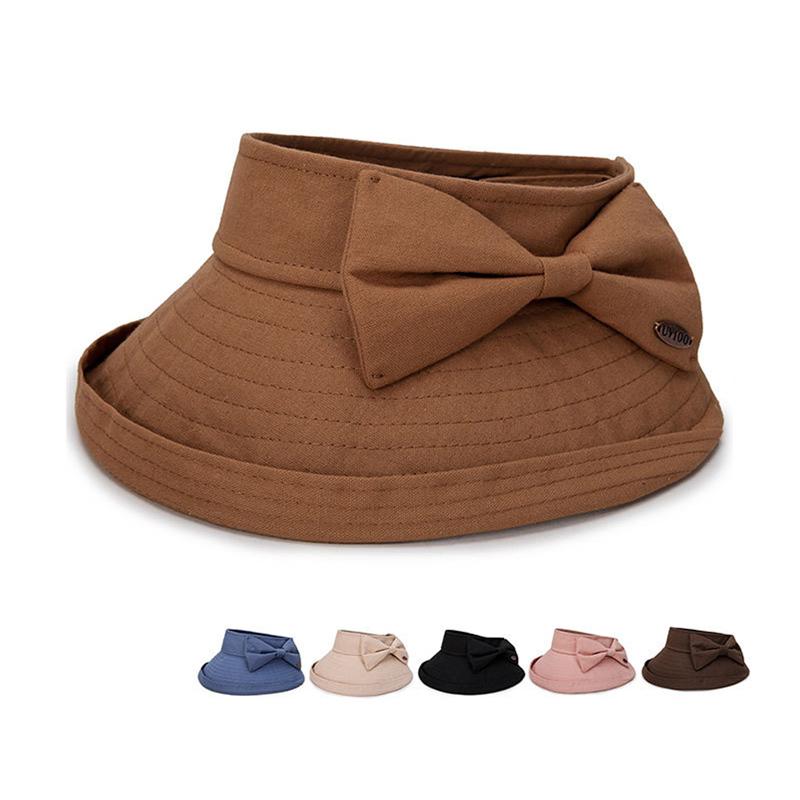Wide Brim Hats Female Visor Cap Adults Solid Color Bowknot Bucket Hat Sun-Resistant For Summer Fall Blue-Pink-Brown-Beige-Coffee
