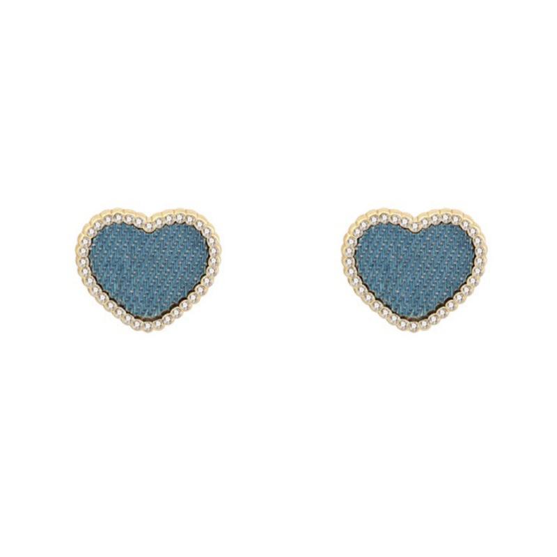 Stud 925 Silver Needle Fabric Denim Blue Earrings Cute Sweet Simple For Women Or Girl Small Love Fine Jewelry Gifts