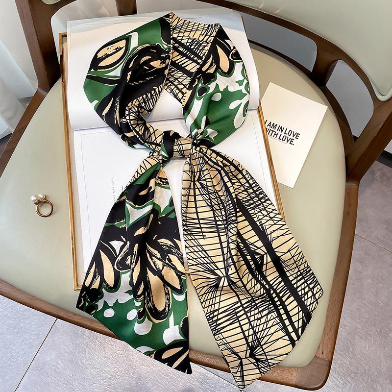 Scarves 2021 Fashion Decorative Printing Small Silk Scarf Women&#039;s Hair Band Narrow Ribbon Binding Belt