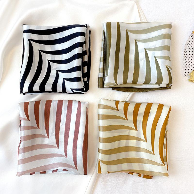 Scarves KOI LEAPING Small Square Scarf Fashion Female Thin Sunscreen Stripe Print Silk Embroidered Shawl Gift