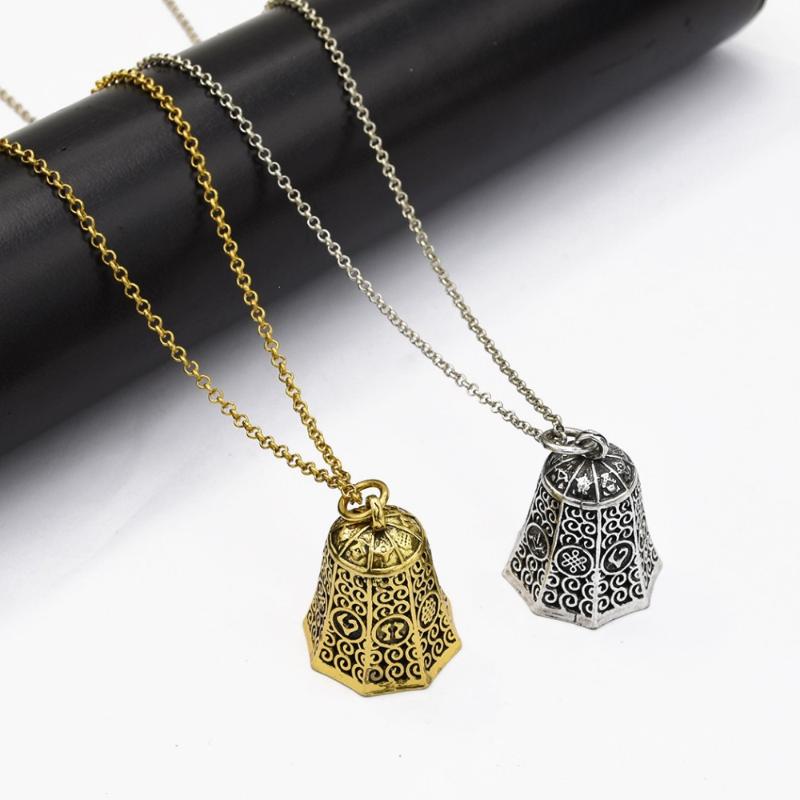 Chokers Cool Biker Jingle Bell Antique Gold Silver Bib Statement Necklace For Women Hollow Carve Flower Jar Pendant Collar