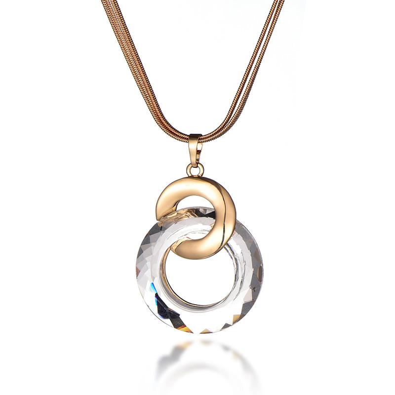 Pendant Necklaces Double Gold Circles For Women Crystal Necklace Trendy Sweater Chain Fashion Jewelry Prom Party Gift Wholesale