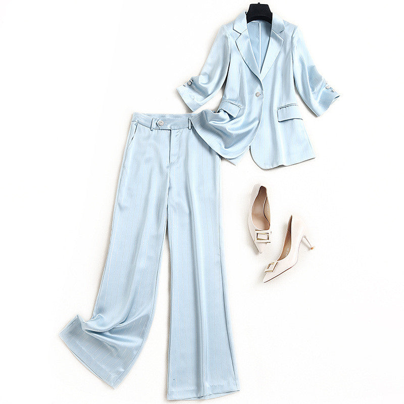 Women&#039;s Suits & Blazers elegant office lady spring suit engraved striped satin blazer and pants two sets ol&#039;outfits QMNA