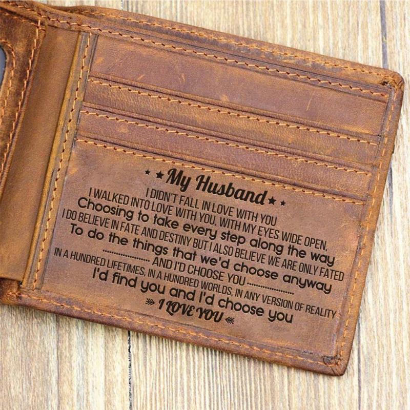 Wallets VE3001 To My Husband Man Laser Engraved Wallet Leather Short Purse Card Holder Bifold Vintage Birthday Gift Box