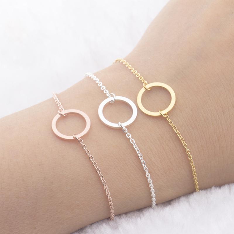 Link, Chain Geometry Round Circle Bracelet Eternity Friendship Bracelets Men Women Friend Gifts Rose Gold Bijoux Femme