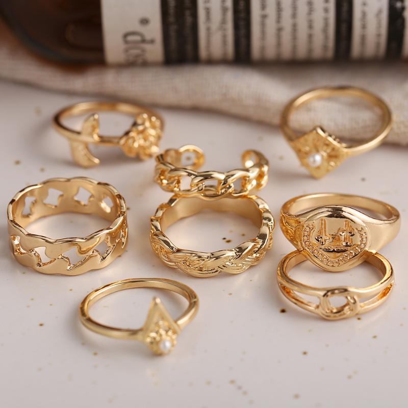 Cluster Rings Simplicity Pearl Rose Shape Joint Zinc Alloy Open Adjustable Hollow Ring Sets Fashion Women Jewelry Accessories Gift