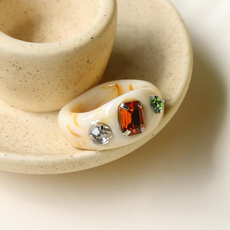 Cluster Rings Colorful Clear Acrylic Rhinestone Resin Ring Geometry Simple For Women Girls Jewelry Party Gifts 2021