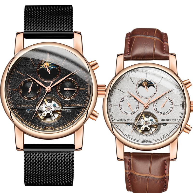 Wristwatches Classical Luxury Design Sun Sky Moon Phase Automatic Watches Men Tourbillon Mechanical Stainless Steel Gift Clock