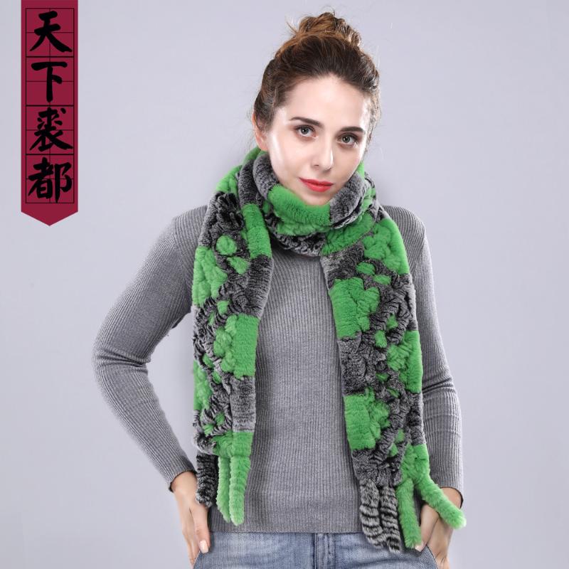 Scarves 180X13CM Knitted 100% Genuine Rex Fur Women Long Style Tassel Shawls Winter Warm Real Scarf