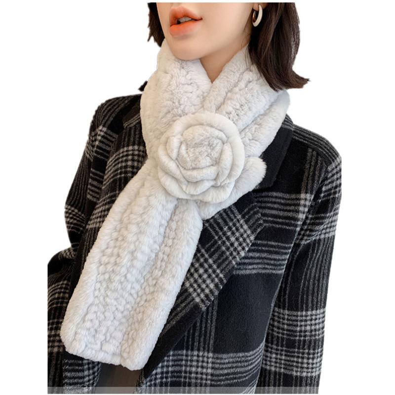 Scarves Real Rex Fur Women Autumn Winter Thicken Soft Neckwarmer Pink Blue White Wraps