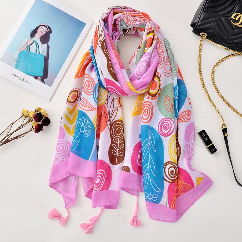 Scarves Pink Aging Satin Cotton Scarf Summer Long Air Conditioning Sunscreen Shawl Travel Beach Towel