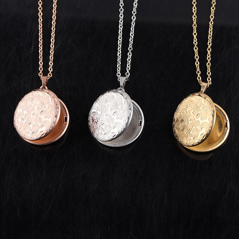 Pendant Necklaces Vintage Floral Po Round Locket Necklace Openable Frame Family Pet Picture Memorial I Miss You Gift