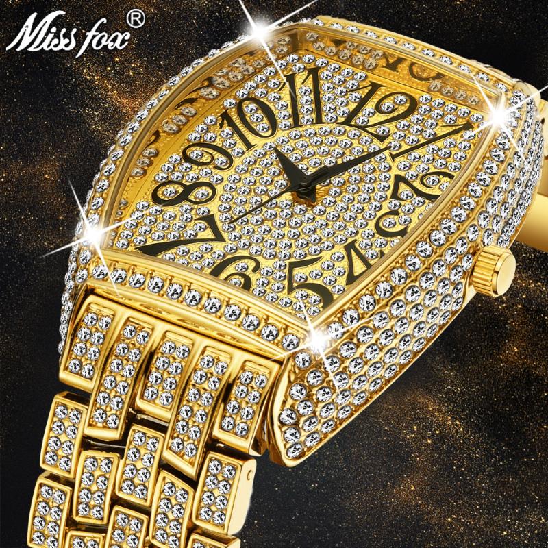 Wristwatches MISSFOX Design Watch Men 2021 Luxury Unique Tonneau Big Diamond Roman Numerber Men&#039;s Quartz Waterproof Clock Gift