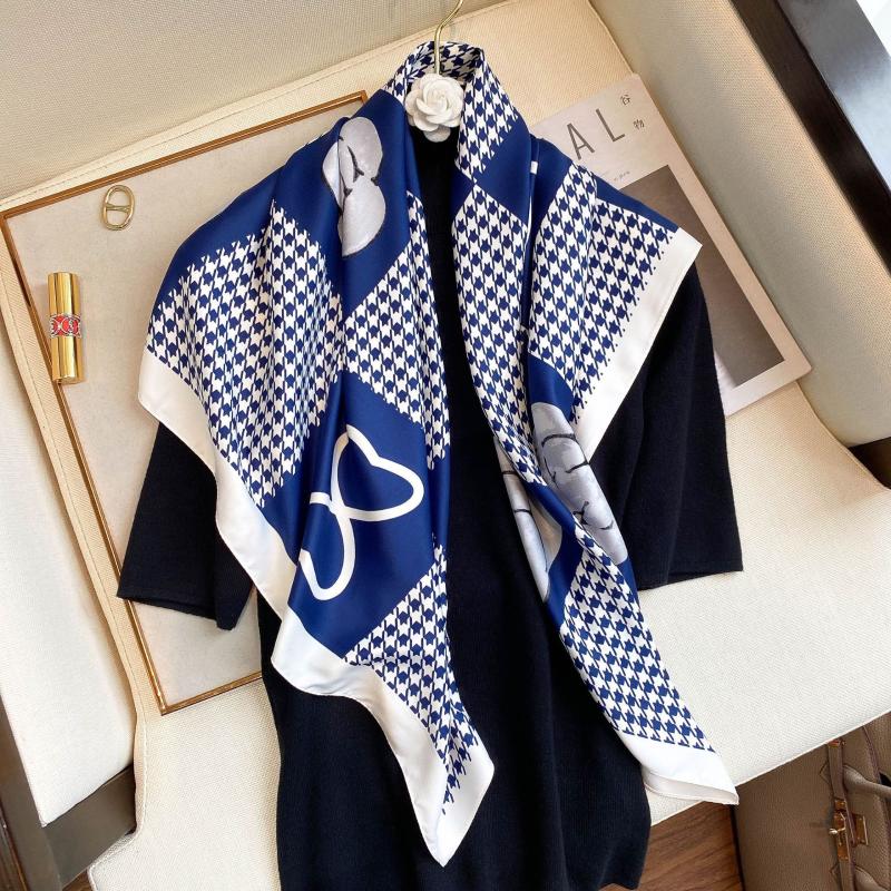 Scarves Women Scarf Silk Feeling Hair Neck Square Brand Office Printing El Waiter Flight Attendants Handkerchief Rings 90CM