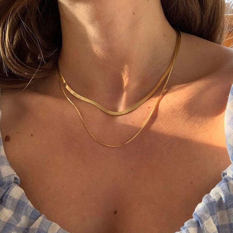 Chokers Double Layer Snake Bone Necklace Women Fashion Simple Personality Clavicle Chain Woman Titanium Steel Ladies