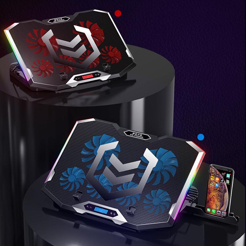Laptop Cooling Pads RGB Led Screen Gaming Cooler 12-18 Inch Six Fan Two USB Port Pad Notebook Stand For