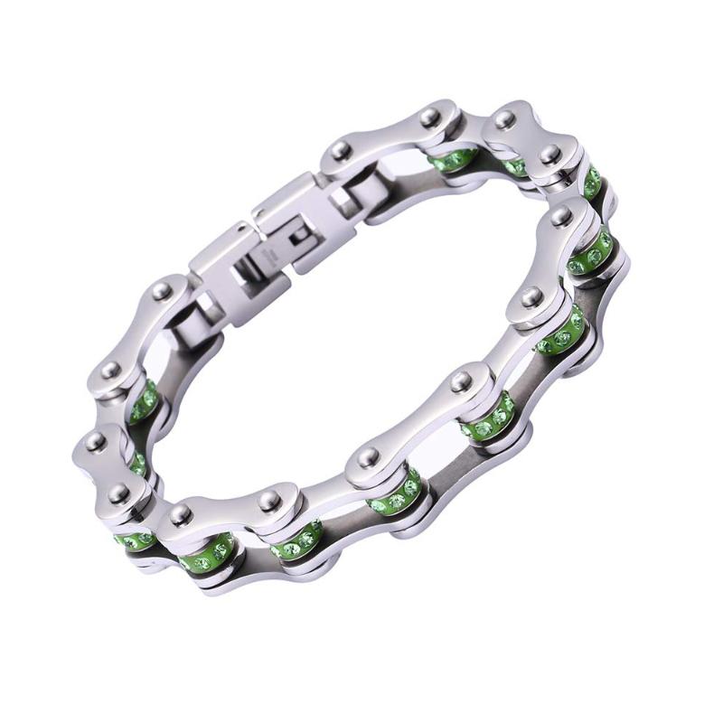 Link, Chain Punk Bracelets For Women Men Stainless Steel Bike Link Rhinestones Wrist Moto Bracelet