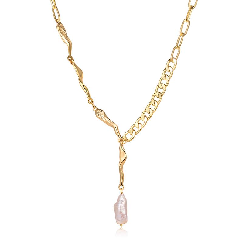 Pendant Necklaces Shineland Natural Pearl Chain Toggle Clasp Necklace For Women Gold Color Jewelry Asymmetric Gift 2021 Trendy