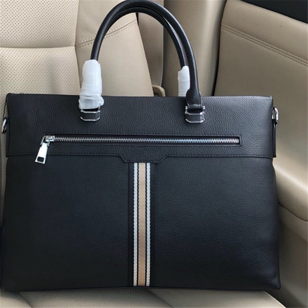 2021 Men&#039;s Cowhide Leather Designer Briefcase Yellow Stripes High Quality Large Capacity Laptop Bag Retro Fashion Waterproof Handbag Office Cas