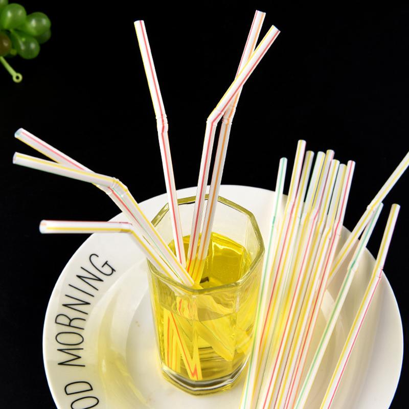 Drinking Straws 100pcs Straw Portable Disposable Plastic Drink 8.8 Inches Colorful Rainbow Bendable Juice Cocktail