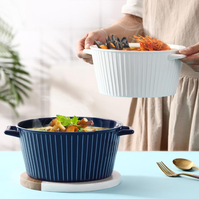 Dishes & Plates CHYIR Ceramic Noodle Dessert Bowls Large Double Ear Soup Bowl Household Restaurant Creative Salad Breakfast Fruit Dish Table