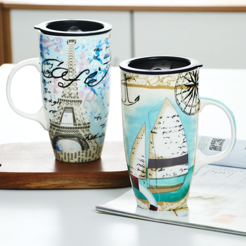 Mugs Europe Cute Coffee And Cup Ceramic Mug With Lid Kawaii Couple Gift Travel Large Capacity Tumbler Cups In Bulk