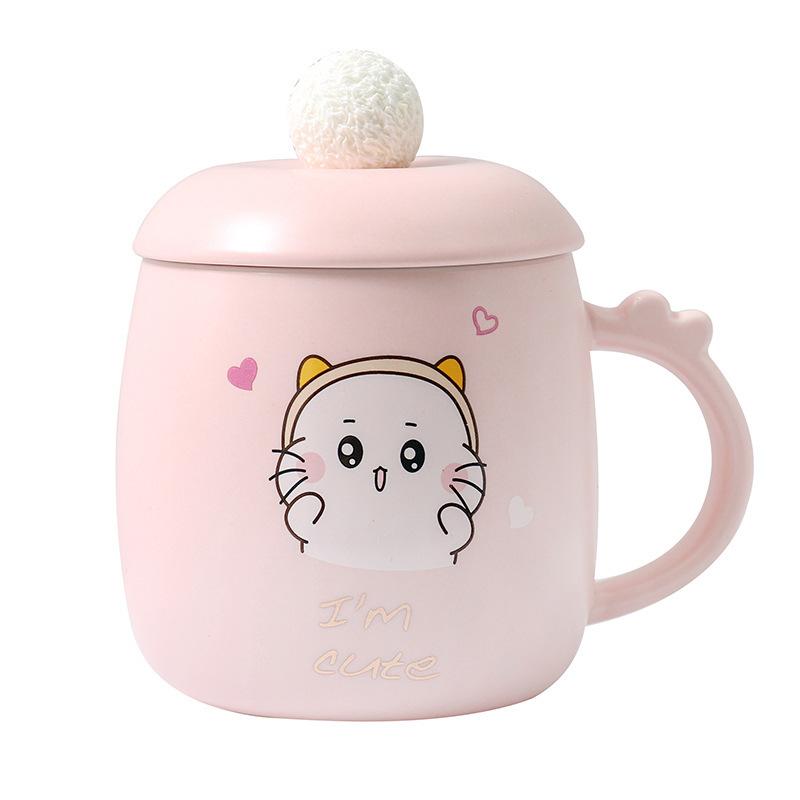Mugs 420ML Japanese Style Kawaii Cat Ceramic Mug With Lid Spoon Breakfast Milk Cup Couple Tea Juice Student Cold Drink Cups