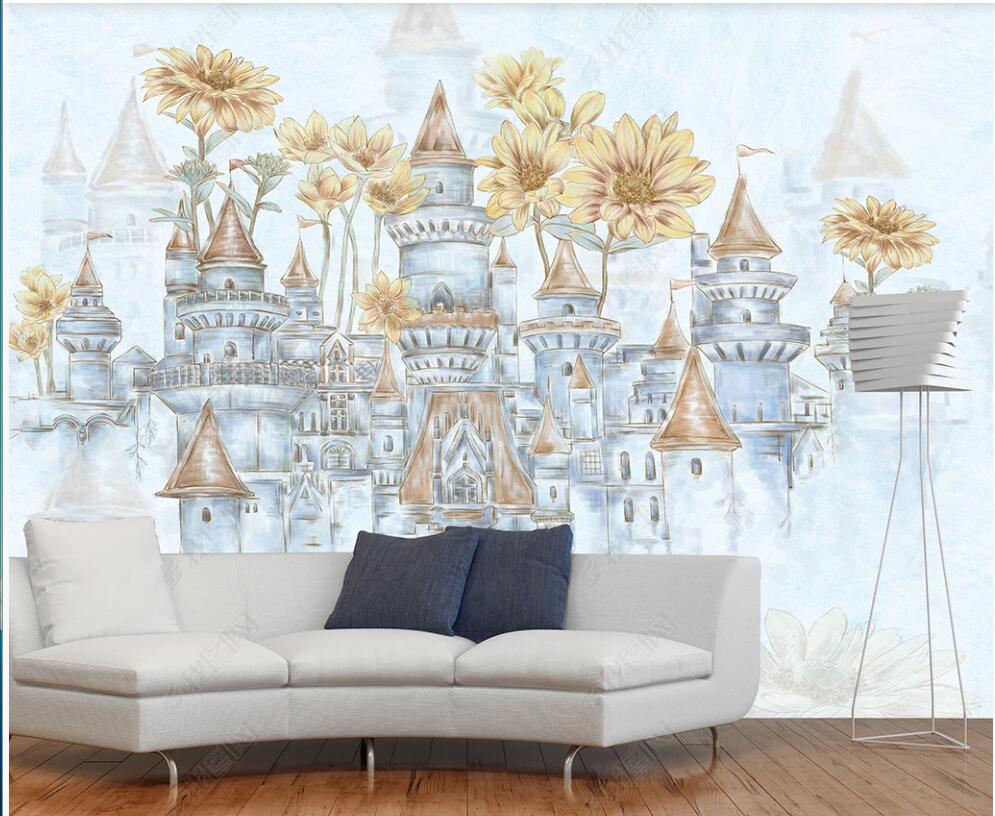 3d wallpaper on the wall custom photo mural Hand drawn sunflower castle living room home decor 3d wall murals wallpaper for walls 3 d