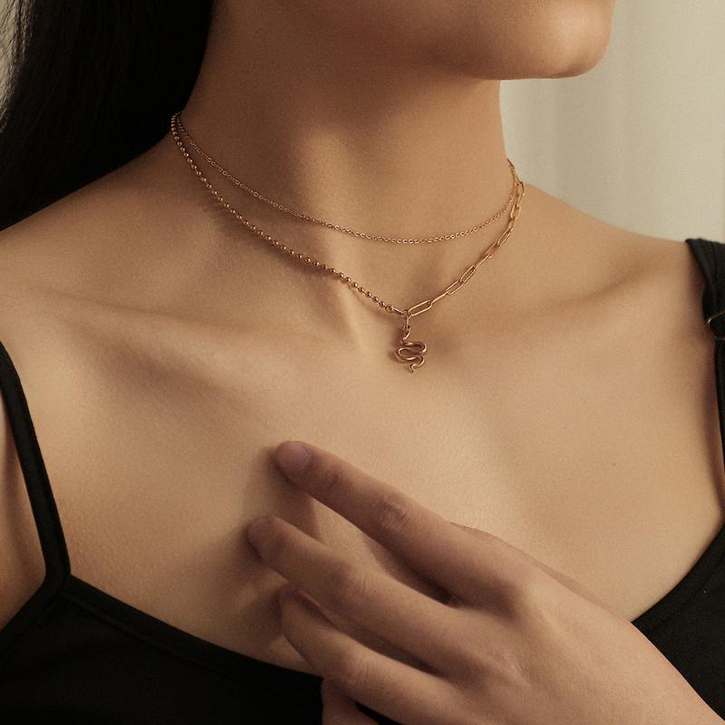 Pendant Necklaces Choker Woman Stainless Steel Double-Layer Necklace Snake Summer Jewelry Chain Gold Color Trend