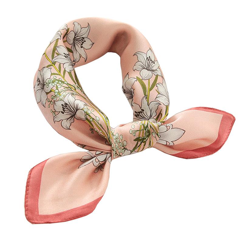 Scarves Women Natural Silk Square Scarf Retro Floral Print Hairband Office Lady Cravat Female Handbag Decoration Gift 53x53cm