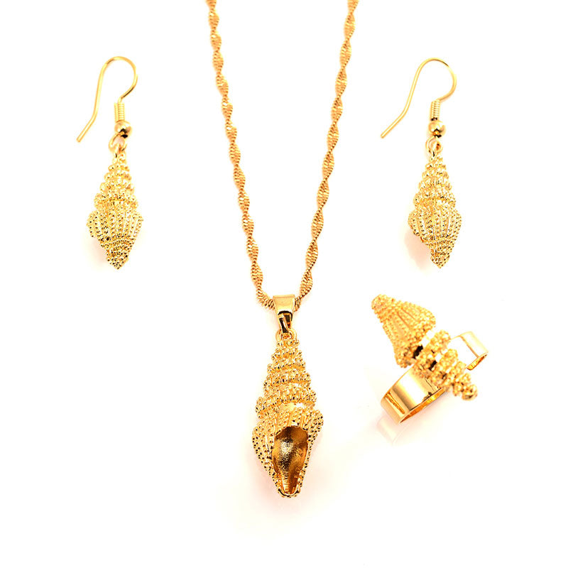 Fashion 9 k THAI BAHT G-F Yellow Gold Pendant Necklace Earrings Rings Chain Shell Jewelry Women Seashell Choker Female
