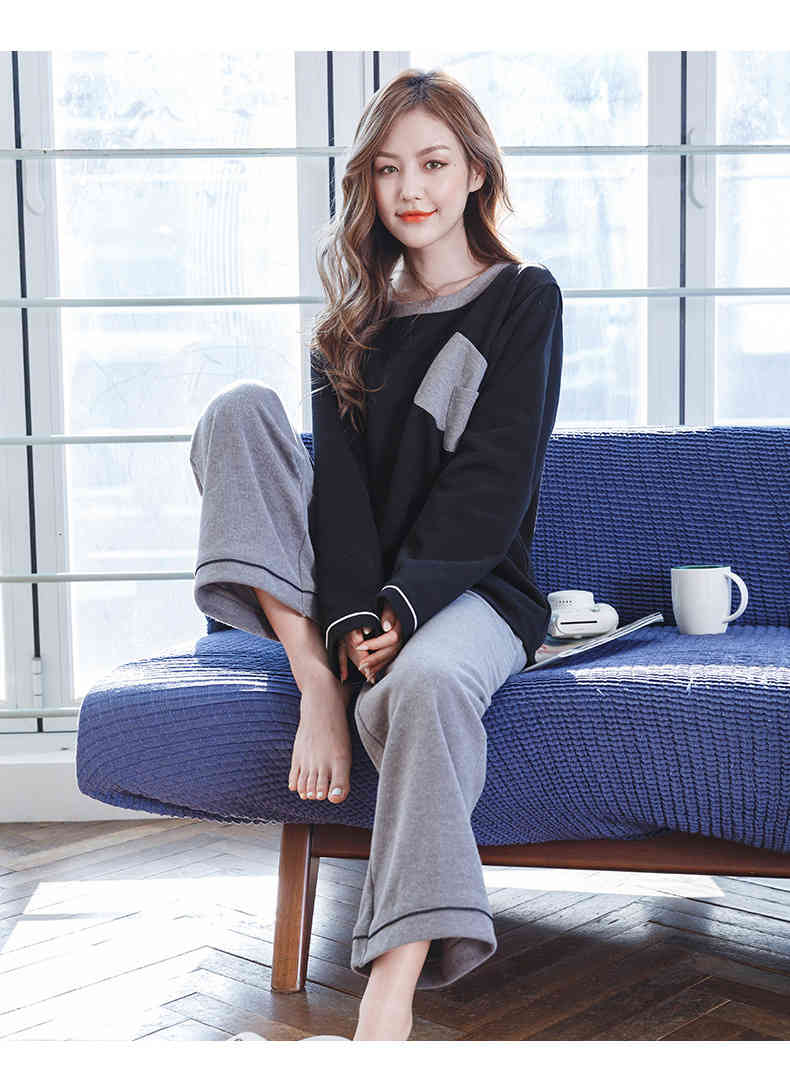 Women&#039;s Sleepwear 100% Cotton Pajamas Women Korean Loose Sleepwear Set Long Sleeve Autumn Winter Pyjamas Female Outside Wear Home Clothes HX25
