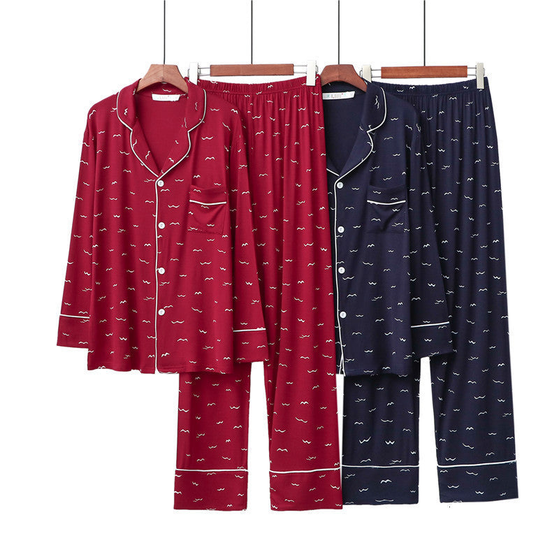 Women&#039;s Sleepwear High Grade Women Pajamas Set Print Night Suit Female Large Size Loose Pijama Cotton Long Pant Ladies Pyjamas BPT