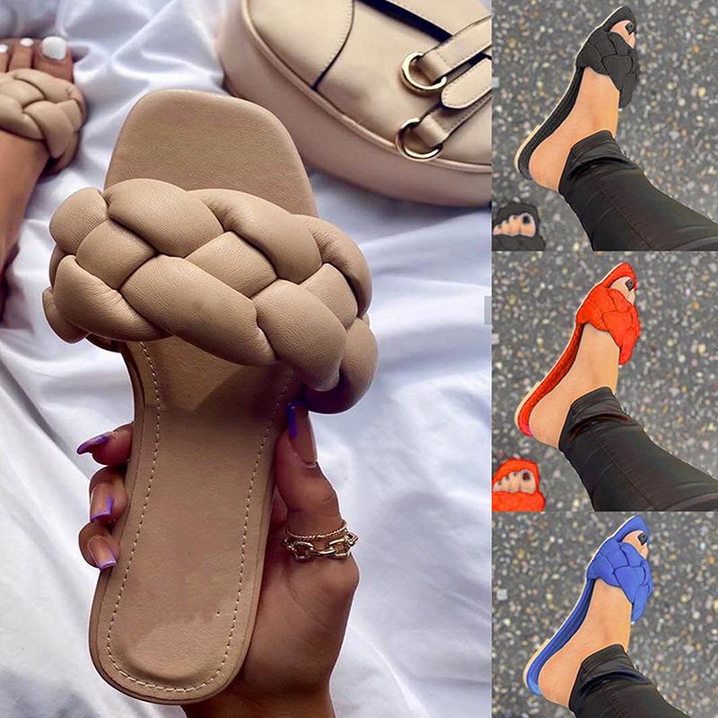 Slippers 2021 Fashion Flat Women Weave Slides Sandal Ladies Outdoor Beach Lady Shoes Woman Home Female Flip Flops