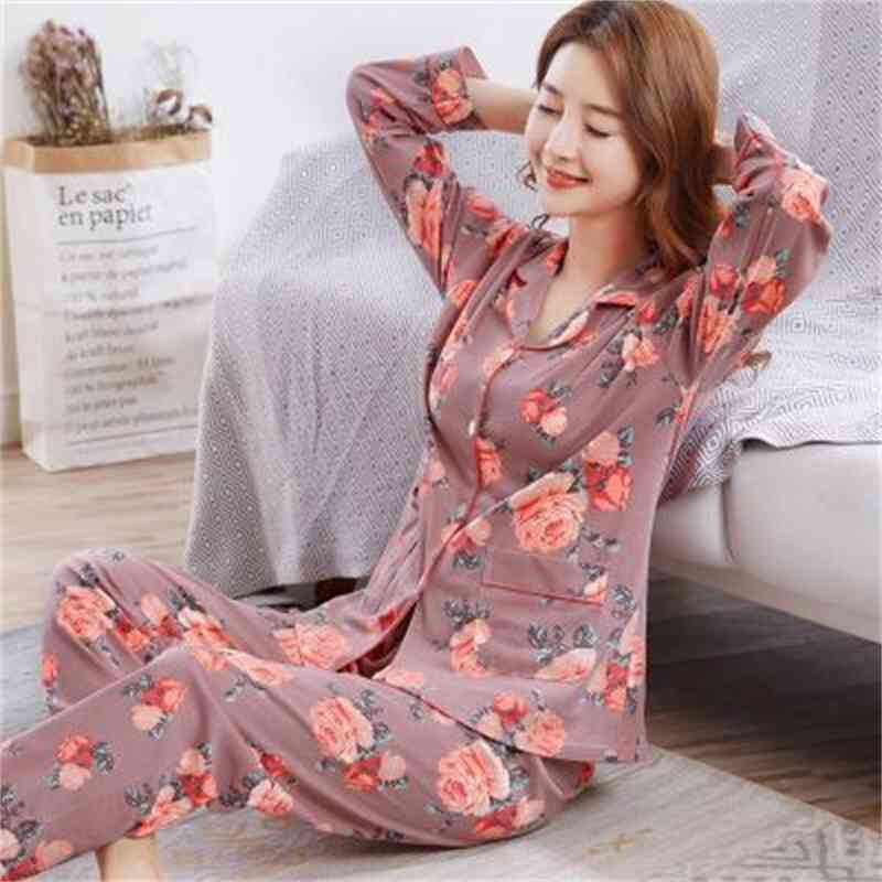 Women&#039;s Sleepwear Plus Size Loose Mother Pajamas Set Autumn Winter Cotton Pijama Women Long Sleeve Vintage Print Sleepwear Pyjamas Suit M-3XL 2