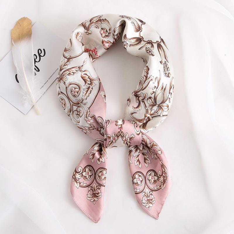 Scarves Kerchief Silk Satin Neck Scarf For Women 70CM Square Lady Printed Headscarf Beach Sunscreen Quality Fashion Shawl