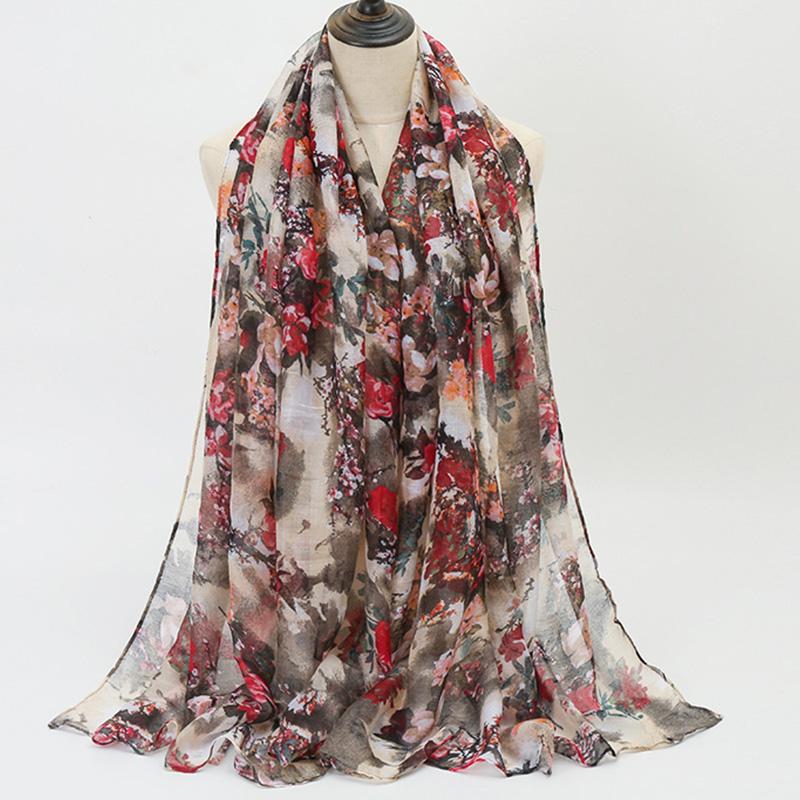 Scarves 2021 Floral Viscose Scarf Muslim Hijabs Stoles Autumn Winter For Women Long Shawls And Wraps Islam Turban Foulard